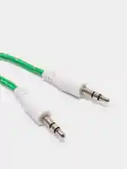 Зеленый кабель аудио AUX  текстильный круглый тонкий, разъём 3.5 Jack (M) - 3.5 Jack (M)