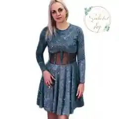 Серый платье вечернее с корсетом