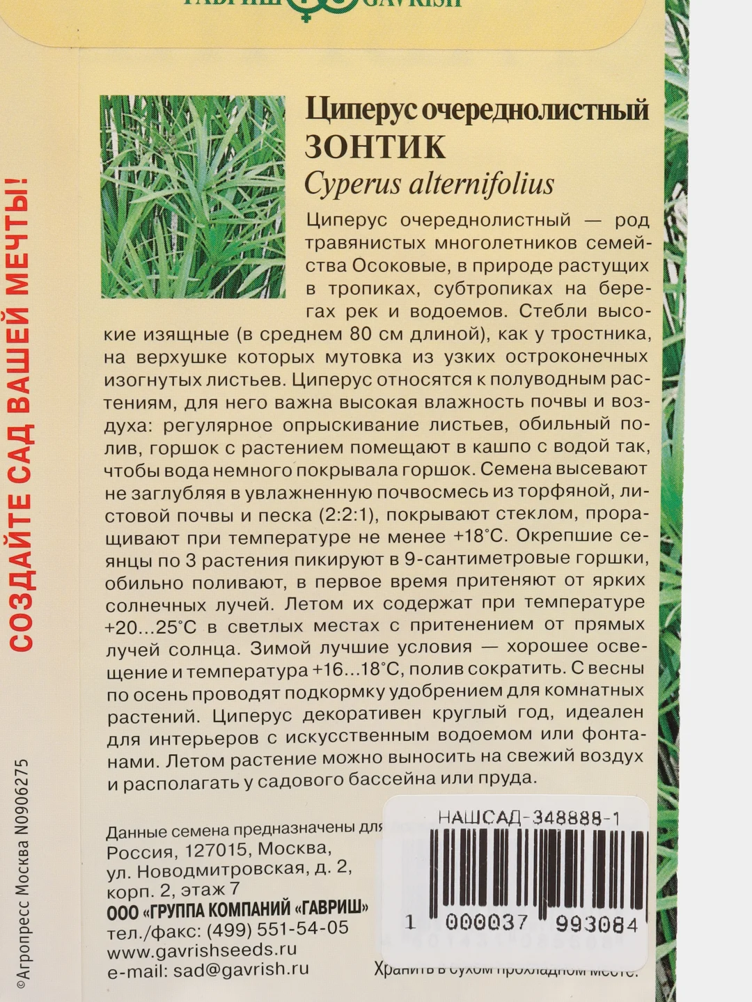 Семена Циперус "Зонтик" набор 1, 3, 5 уп