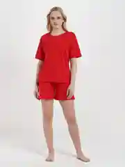 Красный костюм женский, хлопковый: футболка и шорты