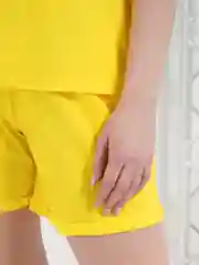 Желтый костюм женский, хлопковый: футболка и шорты