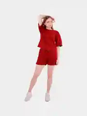Бордовый спортивный костюм женский: футболка, шорты, хлопок