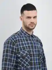 Голубой рубашка мужская в клетку с длинным рукавом, Stronger