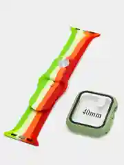 Лайм комплект: силиконовый ремешок радуга с чехлом на корпус Apple Watch 3-6, SE на 38/42/40/44