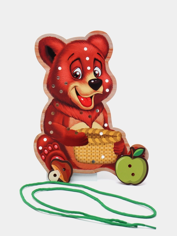 Игрушка деревянная шнуровка "Медведь", 28 x 15 x 1 см