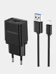 Черный зарядное устройство 1 USB 1A с кабелем Lightning 8-pin 2,1A