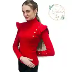 Красный водолазка с воланом