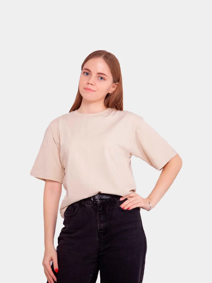 Молочный футболка женская oversize, хлопковая