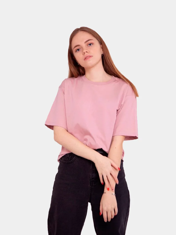 Коралловый меланж футболка женская oversize, хлопковая