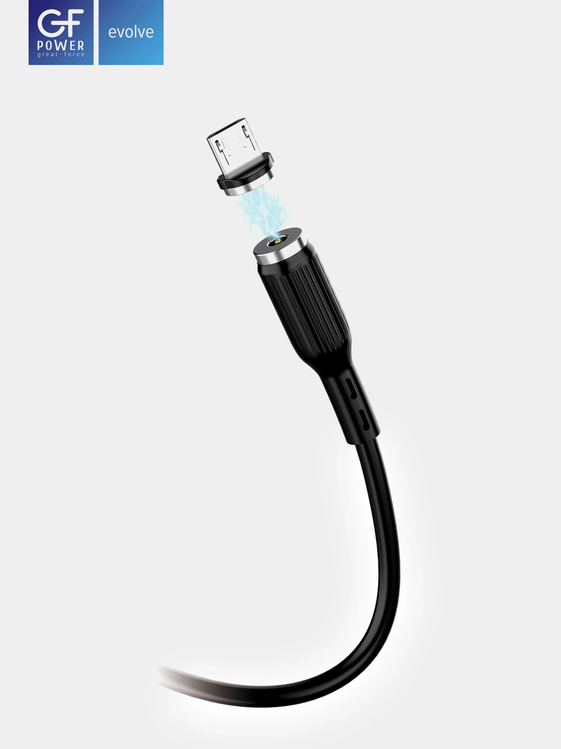 Черный кабель зарядки GFPower MAG18M Micro-USB, магнитный, 1 м, 2.4 A, Android