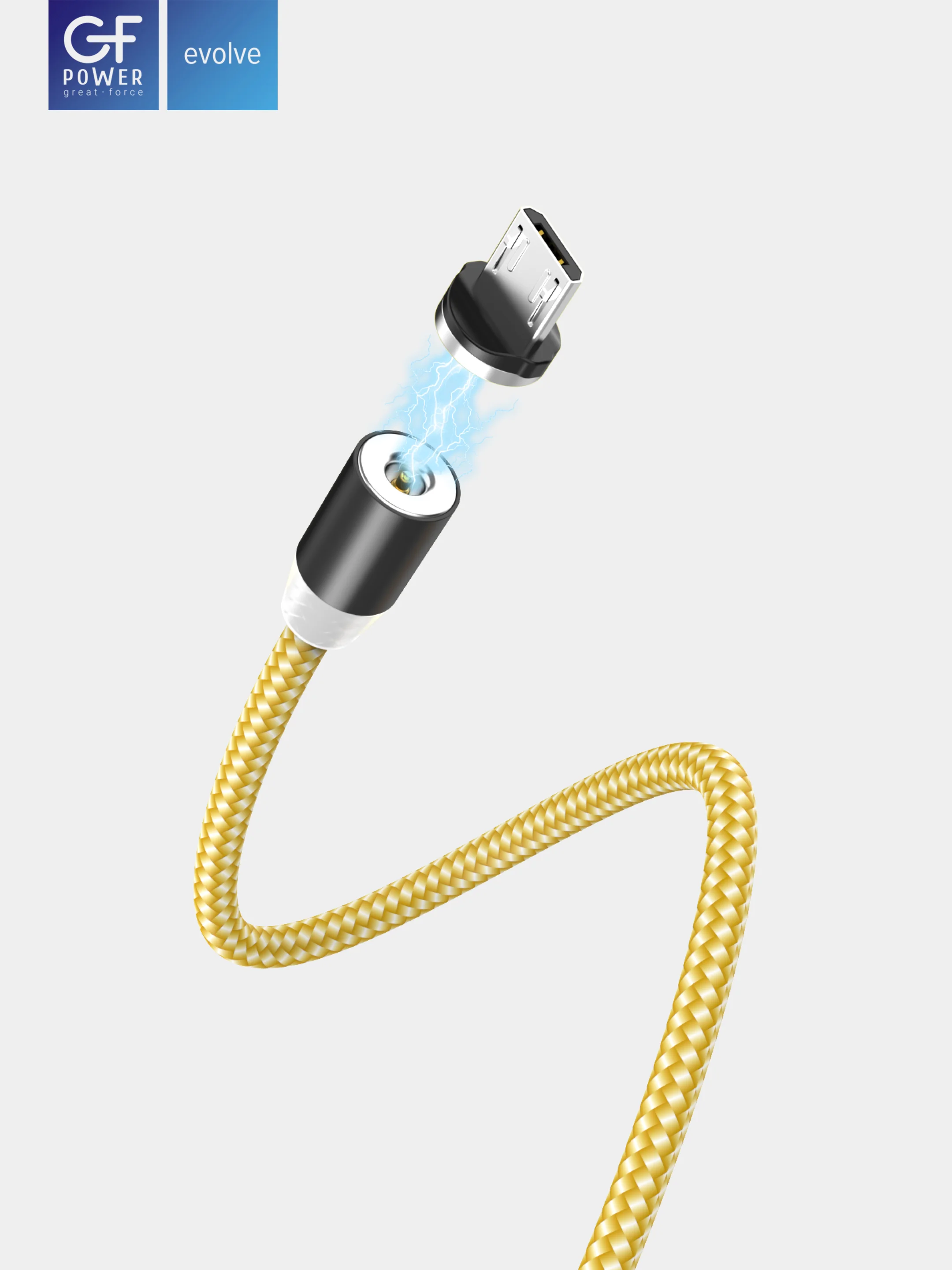 Золотой кабель зарядки Micro-USB "GFPower MAG09M", магнитный, 1 метр, 2.4 A, нейлон, Android