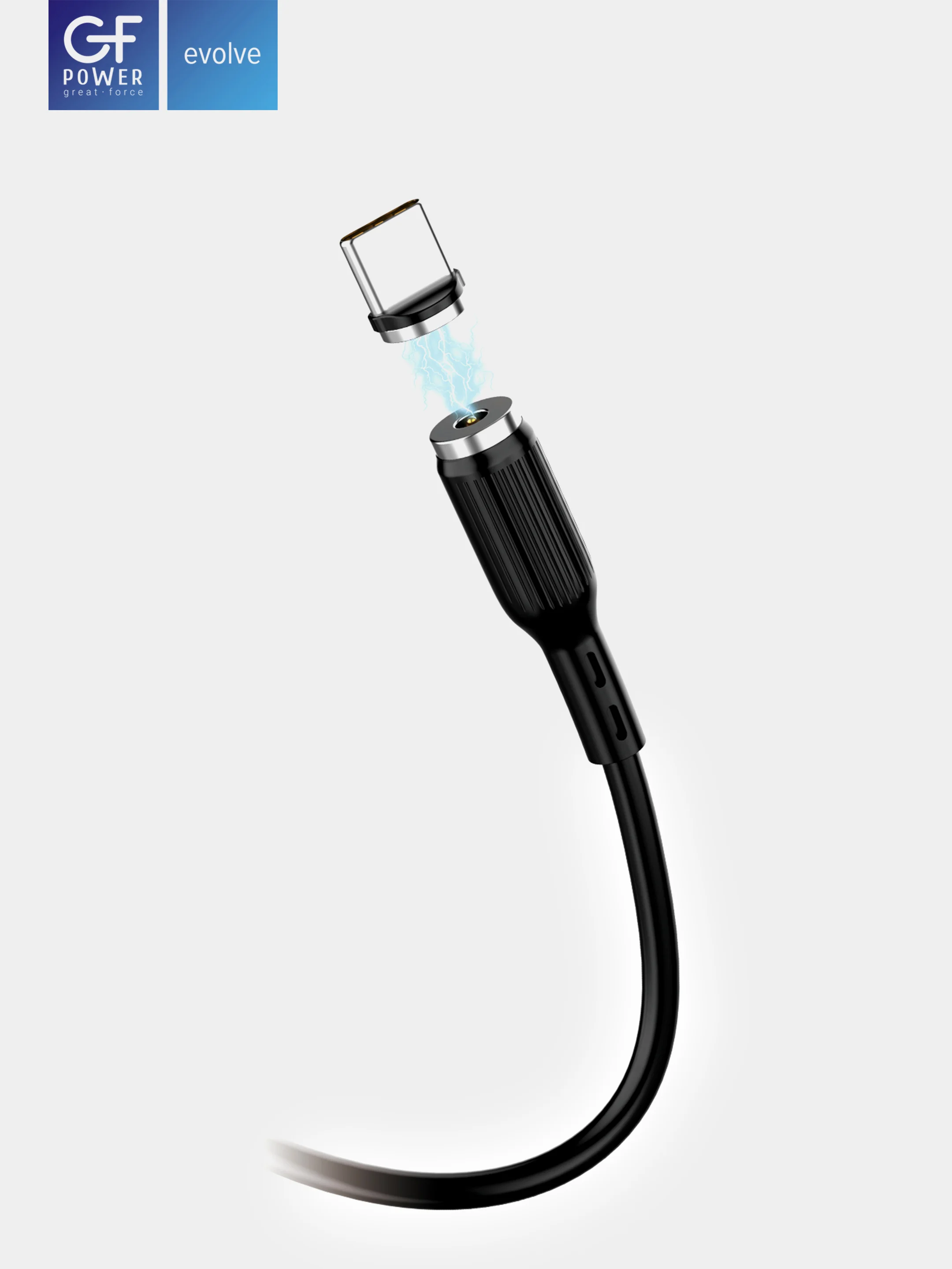 Черный кабель зарядки Type-C GFPower MAG18T, магнитный, 1 метр, 2.4A, Android