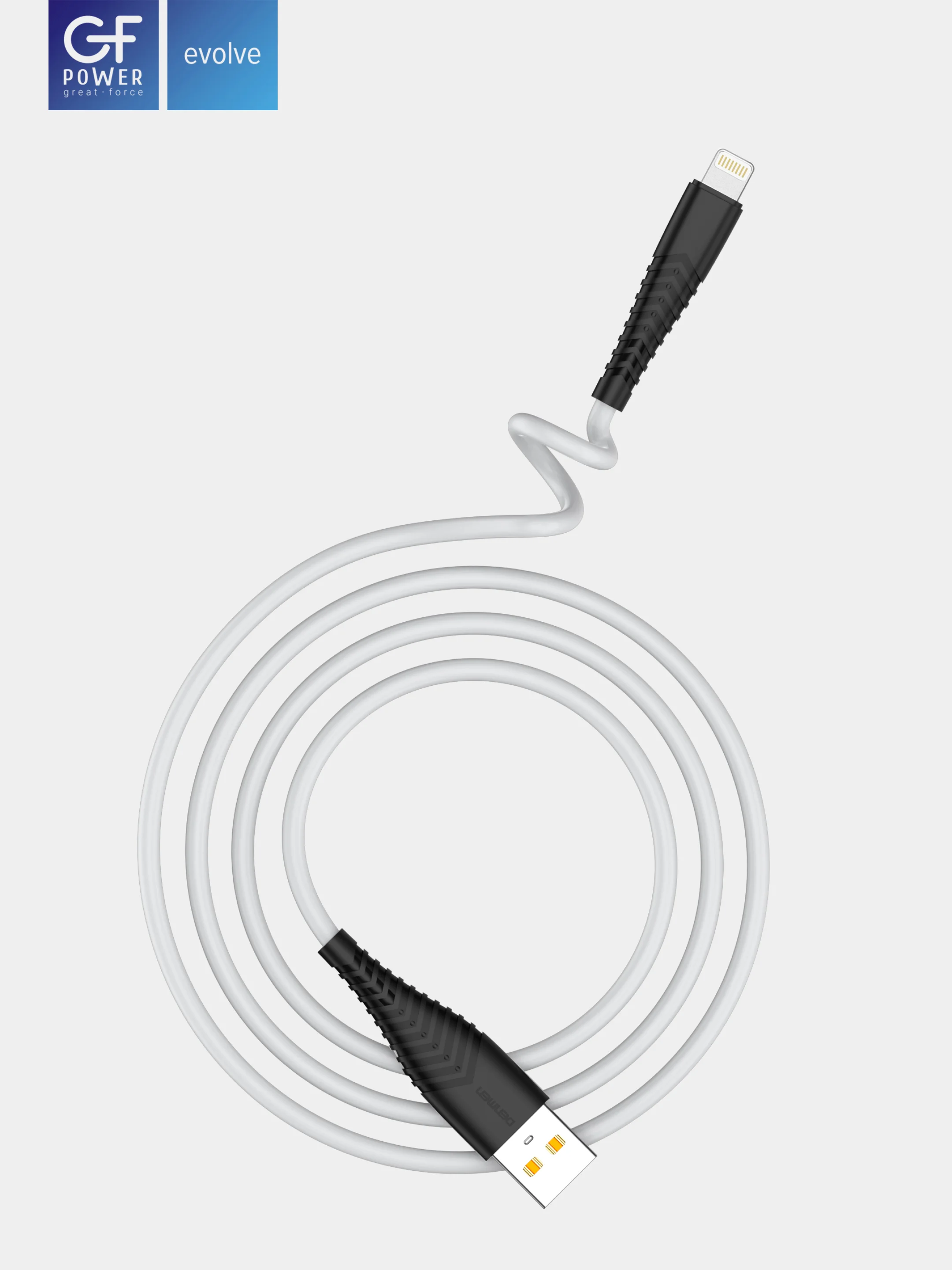 Кабель USB на Lightning "GFPower 19L", 1 метр, 2.4A, силиконовый белый, iPhone 8-pin