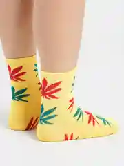 Желтый цветные носки с изображением "Конопля"