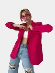 Фуксия пиджак женский, оверсайз, удлиненный