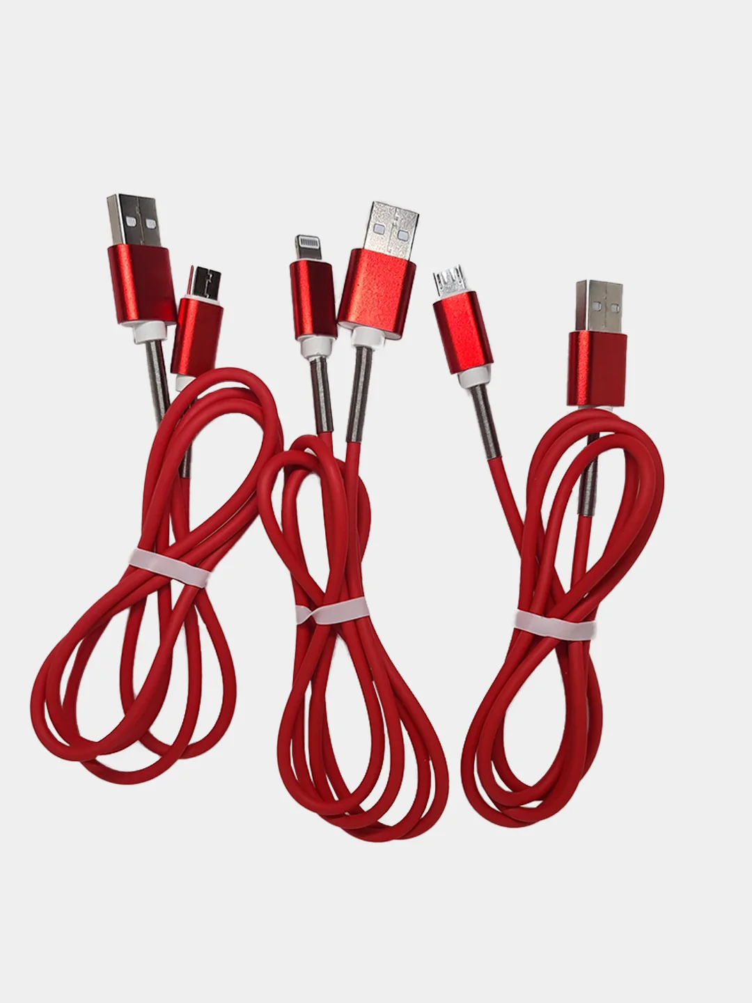 Красный кабель зарядный Micro-USB, Type-C, Lightning, 1 м