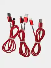 Красный кабель зарядный Micro-USB, Type-C, Lightning, 1 м