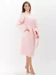 Халат вафельный банный с капюшоном, персик