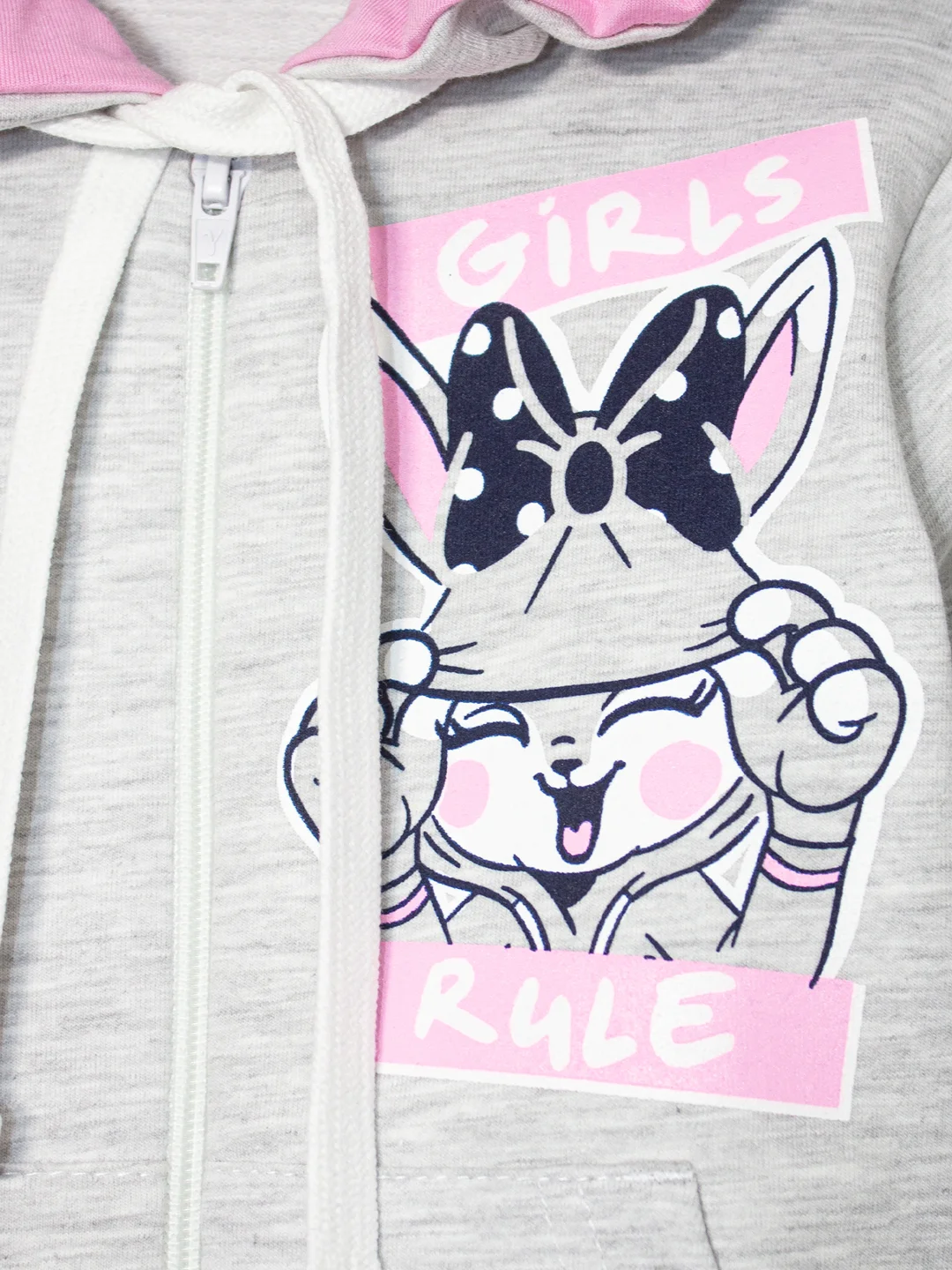 Серый меланж костюм спортивный из футера для девочки LOKKI, 2131 CUTE, Girls rule
