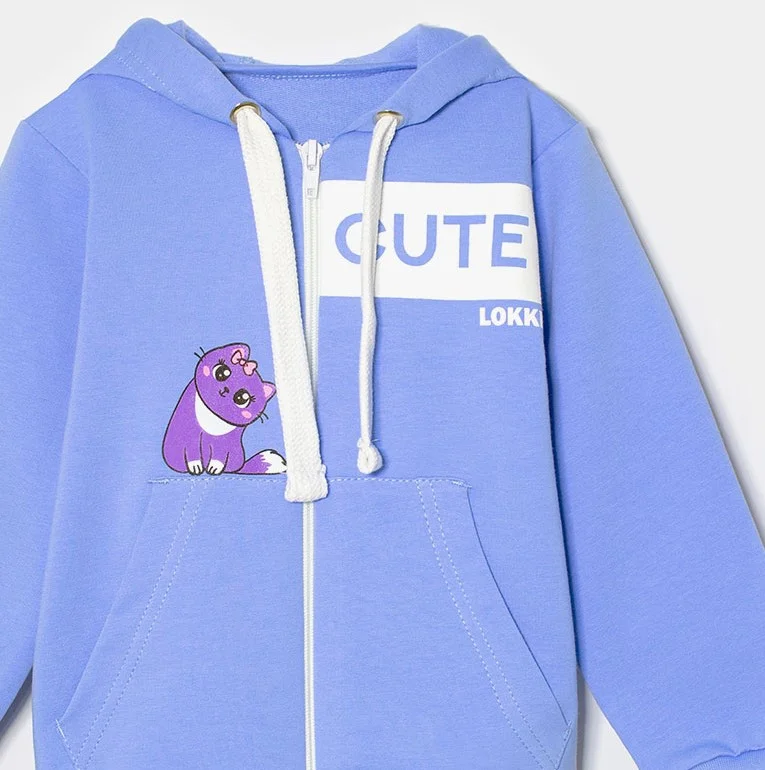Голубой костюм спортивный из футера для девочки LOKKI, 2131 CUTE, Girls rule
