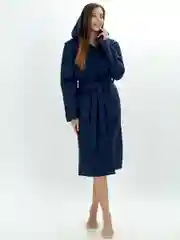 Халат вафельный банный с капюшоном, синий