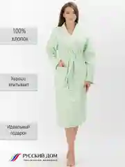 Халат вафельный банный с капюшоном, фисташка
