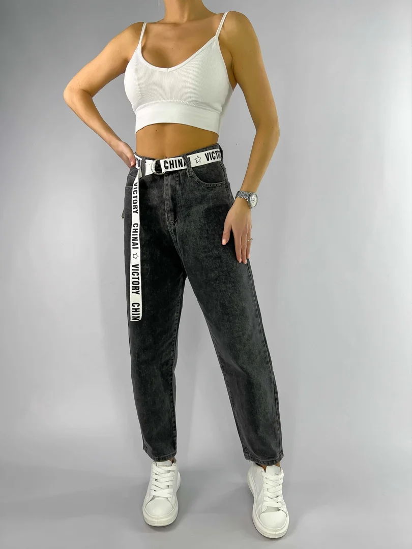 Джинсы женские Mom fit с высокой посадкой, серые