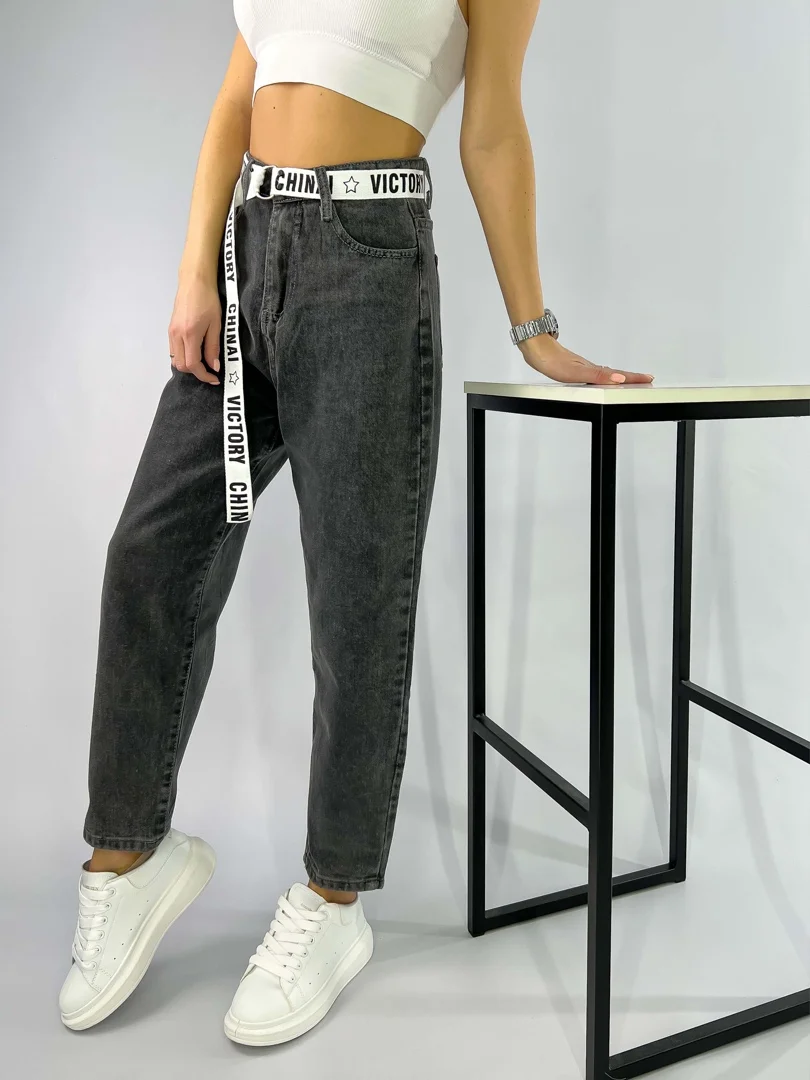 Джинсы женские Mom fit с высокой посадкой, серые