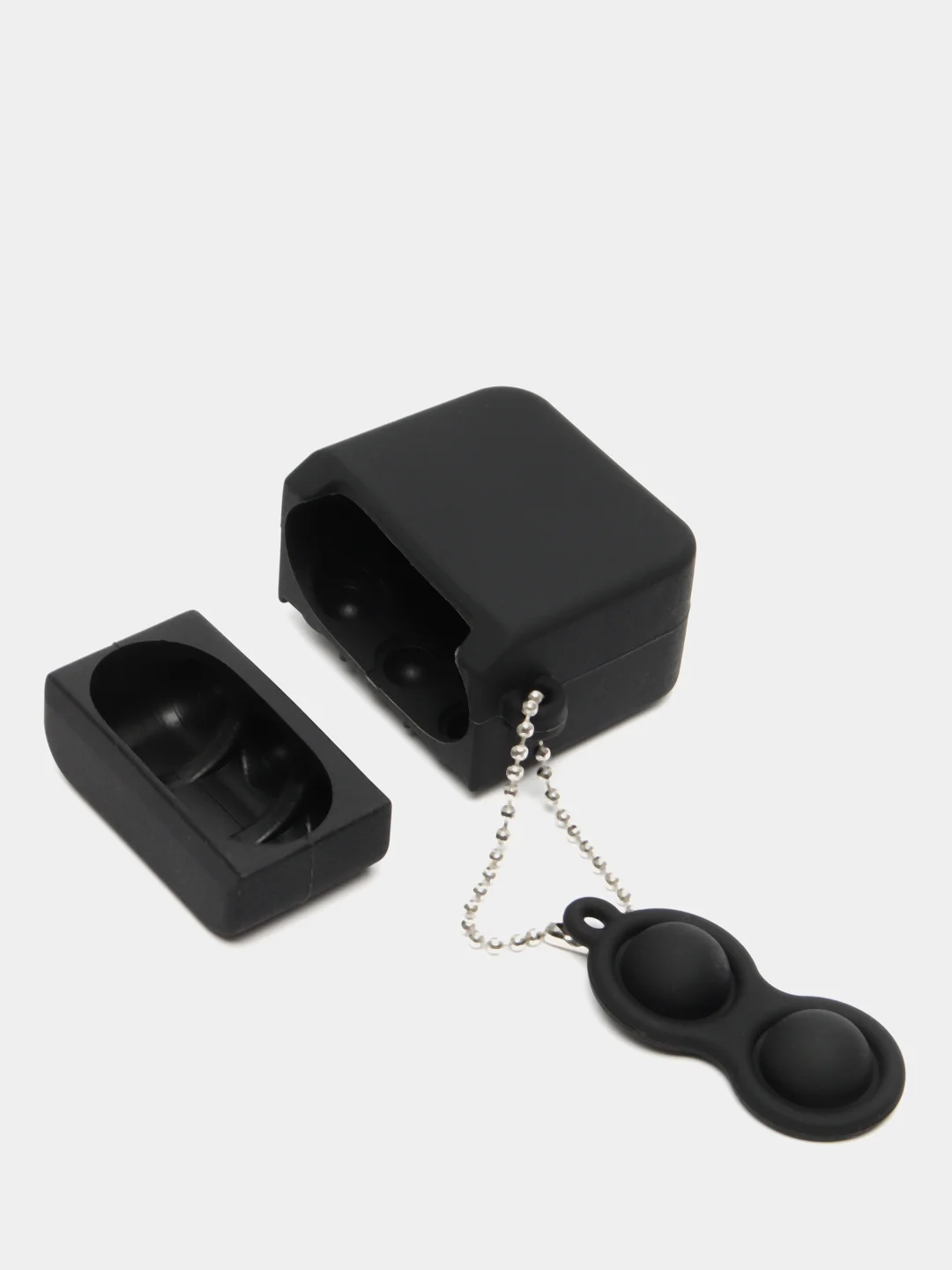 Черный чехол для беспроводных наушников Airpods 1/2, силиконовый с карабином