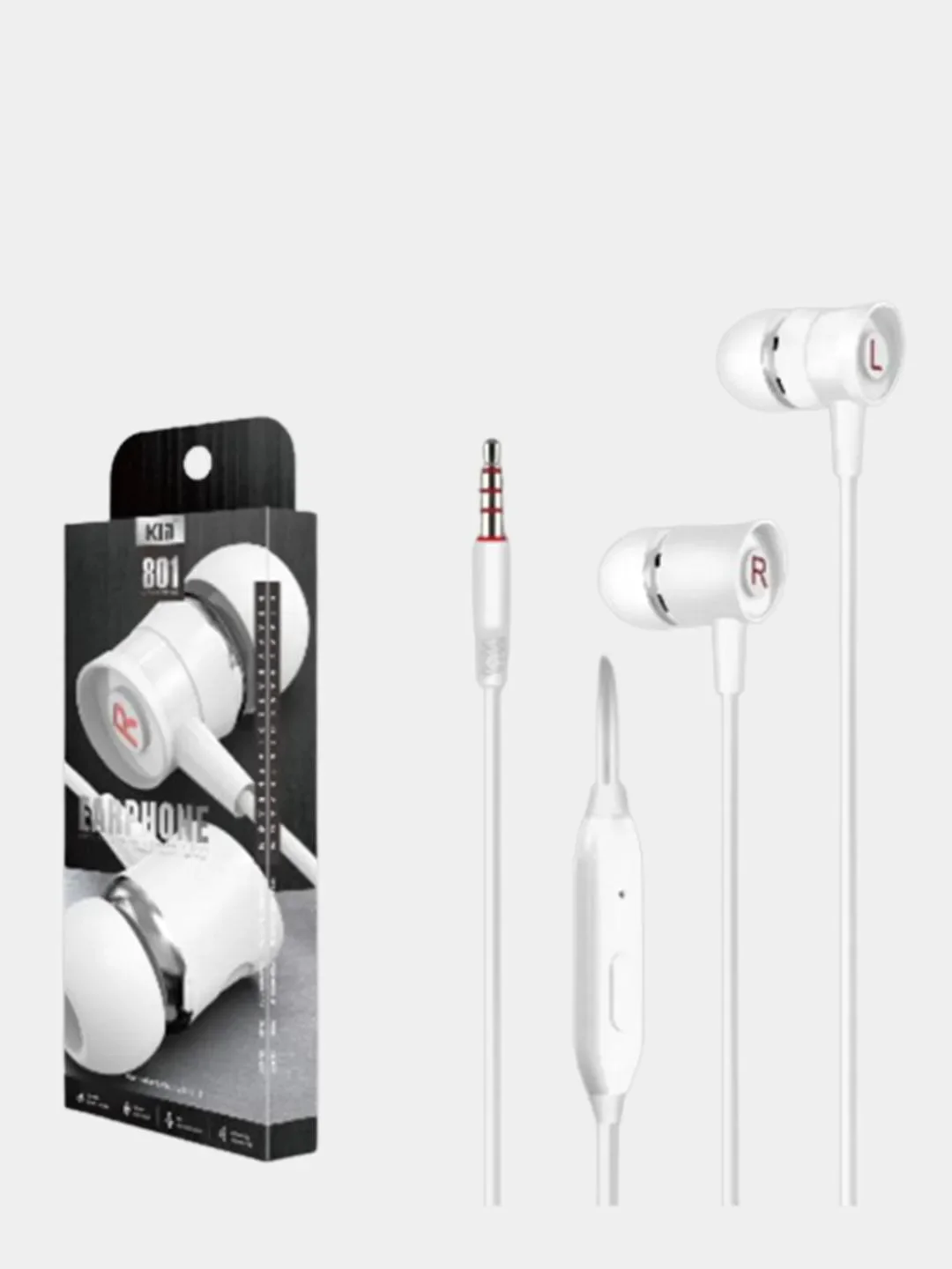 Белый наушники проводные Kin 801 Earphone