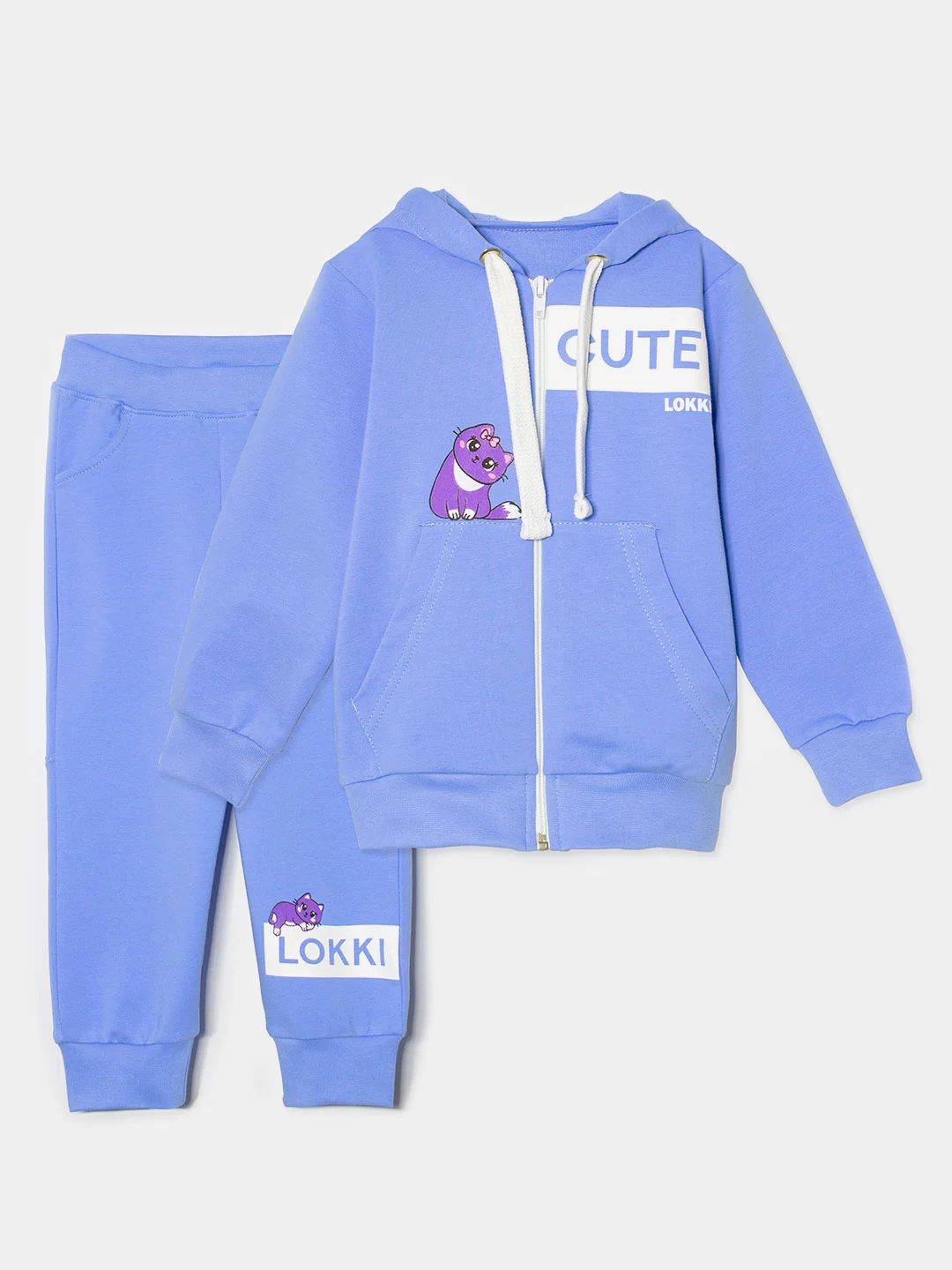 Голубой костюм спортивный из футера для девочки LOKKI, 2131 CUTE, Girls rule
