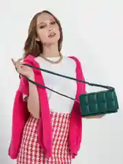 Тёмно-зелёный клатч на плечо, маленькая сумка из экокожи, сумка в клетку