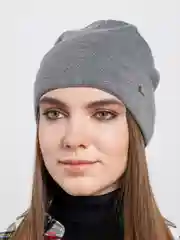 Серый шапка вязаная Анорак, унисекс, женская лопатка на весну и осень, бини с отворотом