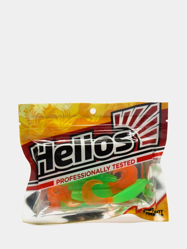 Приманка, твистер Helios Hybrid Lime & Orange, 2,75"*7,0 см, виброхвост