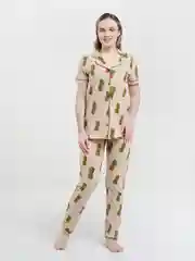 Бежевый пижама женская: брюки и рубашка