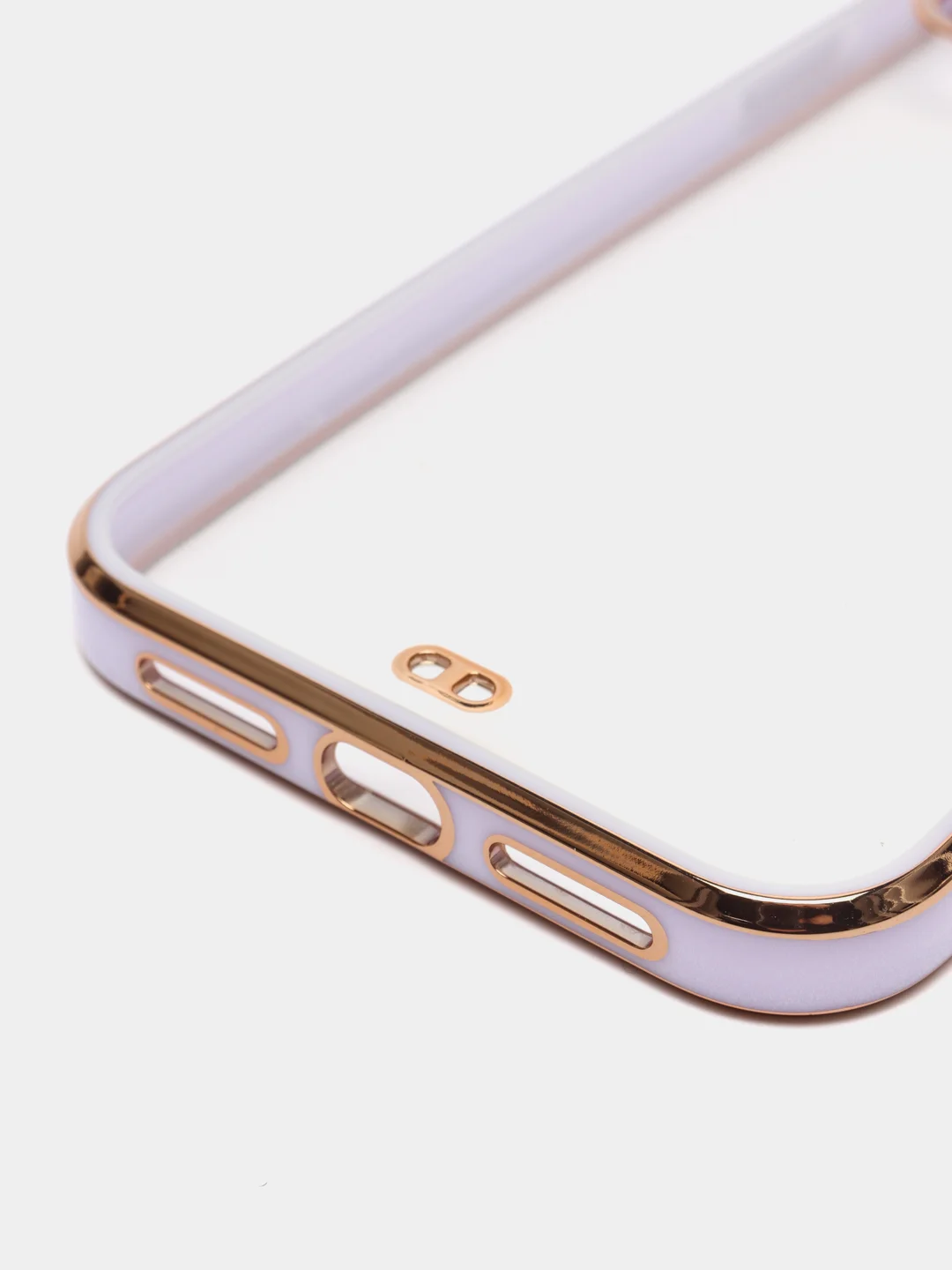 Сиреневый чехол-накладка для iPhone 11, 11 Pro, 11 ProMax, силиконовый, с золотым ободком