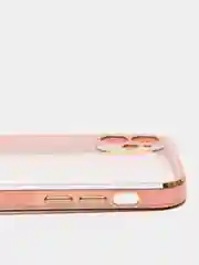 Розовый чехол-накладка для iPhone 11, 11 Pro, 11 ProMax, силиконовый, с золотым ободком