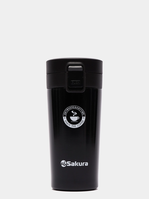 Термокружка Sakura TM-01-380BK с кнопкой черный/blackberry, 0,38 л