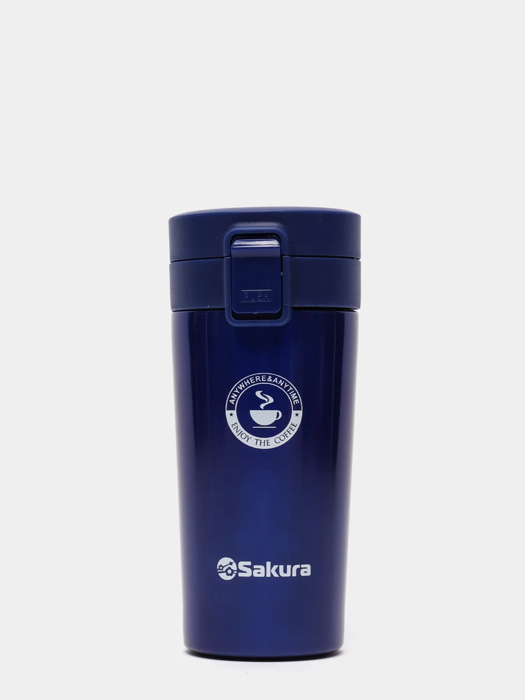 Синий термокружка Sakura TM-01-380BL с кнопкой синий металлик/indigo 0,38л