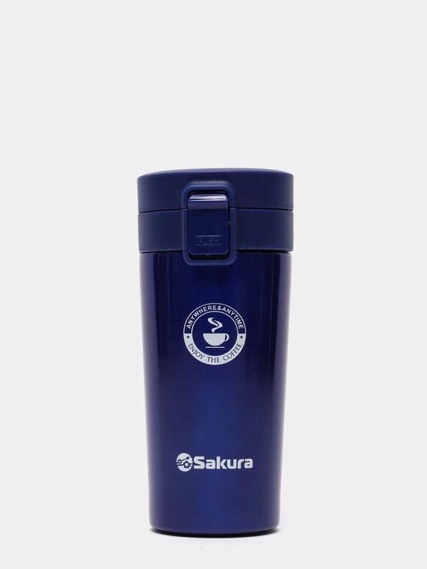 Термокружка Sakura TM-01-380BL с кнопкой синий металлик/indigo 0,38л