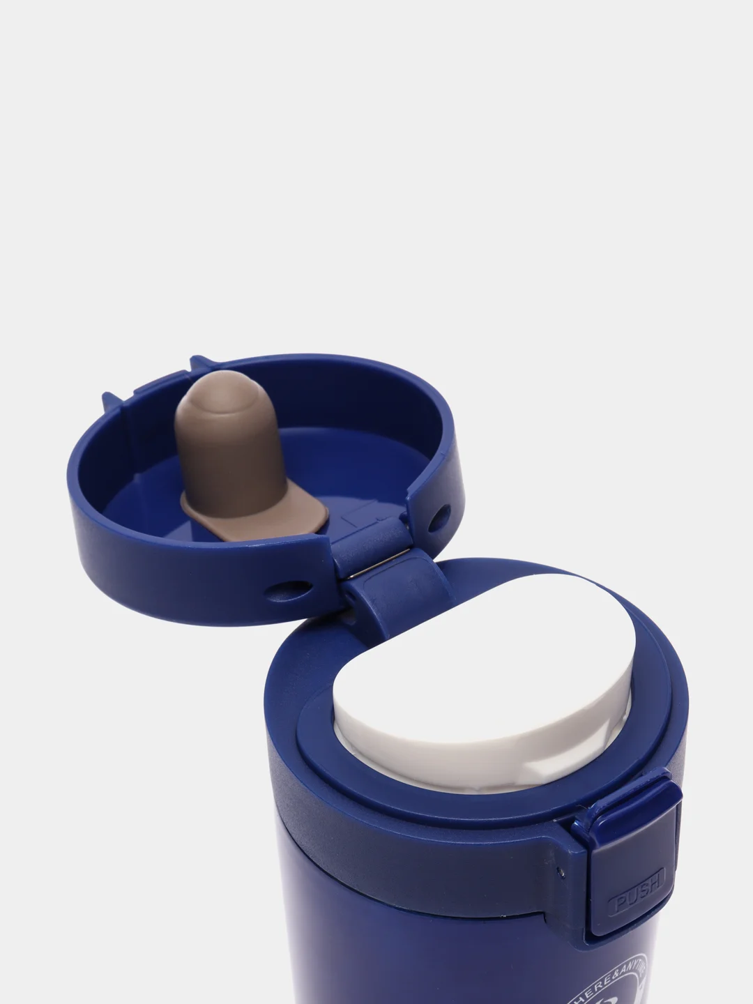Синий термокружка Sakura TM-01-380BL с кнопкой синий металлик/indigo 0,38л
