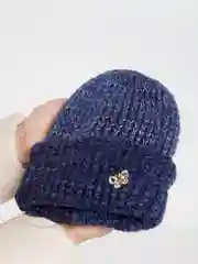 Индиго вязаная женская объемная шапка ВАРШАВА, зимняя бини