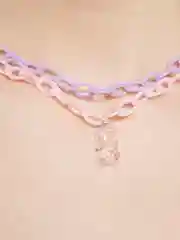 Лавандовый двойная цепь на шею с подвеской "Мишка"