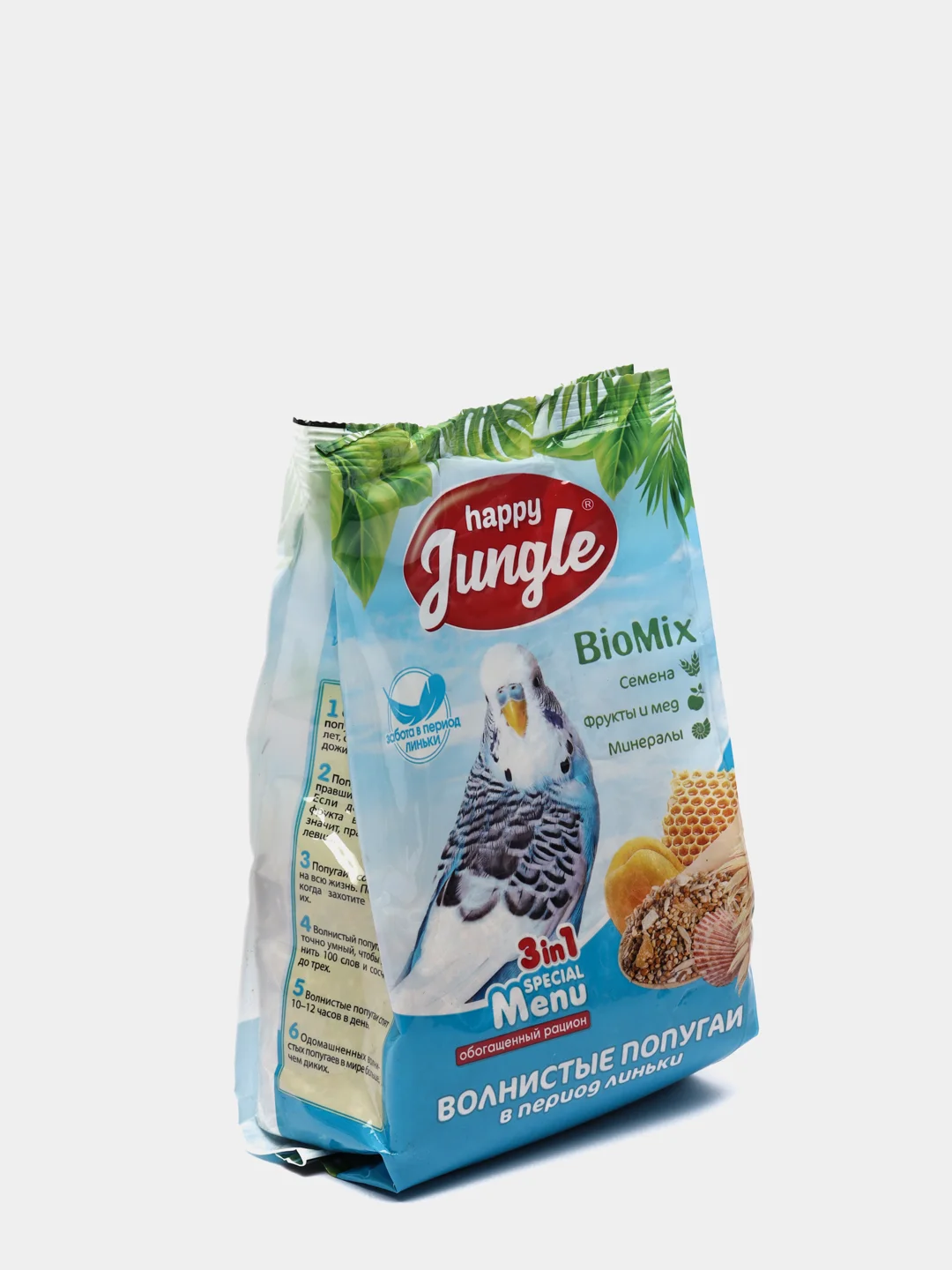 Корм Happy Jungle для волнистых попугаев при линьке, 500 г