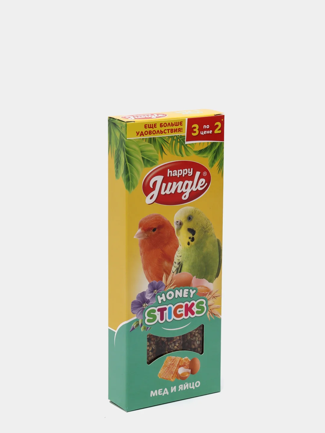 Палочки (лакомство) для птиц HAPPY JUNGLE мед и яйцо, 3 штуки, 90 г
