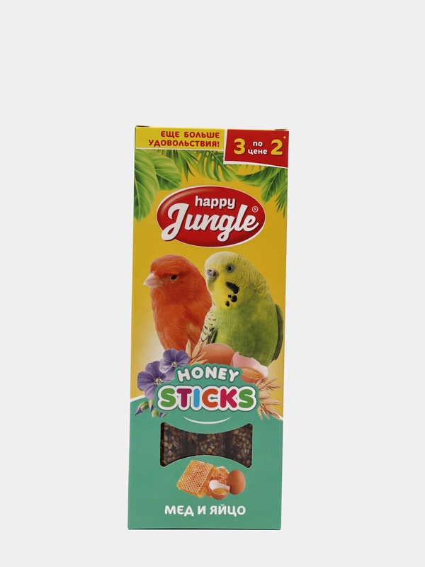 Палочки (лакомство) для птиц HAPPY JUNGLE мед и яйцо, 3 штуки, 90 г