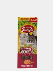 Палочки (лакомство) для крупных грызунов HAPPY JUNGLE мед и фрукты, 3 штуки, 90 г