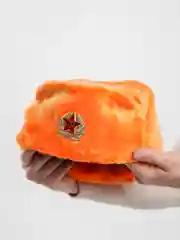 Оранжевый шапки Ушанки/ Будёновка/ Солдатская/ Ушанка (Разные цвета) с кокардой, СССР, РФ