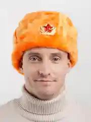 Оранжевый шапки Ушанки/ Будёновка/ Солдатская/ Ушанка (Разные цвета) с кокардой, СССР, РФ