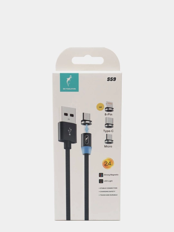 USB кабель и коннектор SKYDOLPHIN для зарядки магнитный 2.4A, Lightning, Type-C, MicroUsb